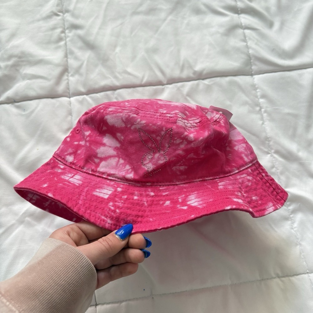 NWT PLAYBOY Bucket Hat 100% Cotton Pink White Tie Dye One Size Unisex